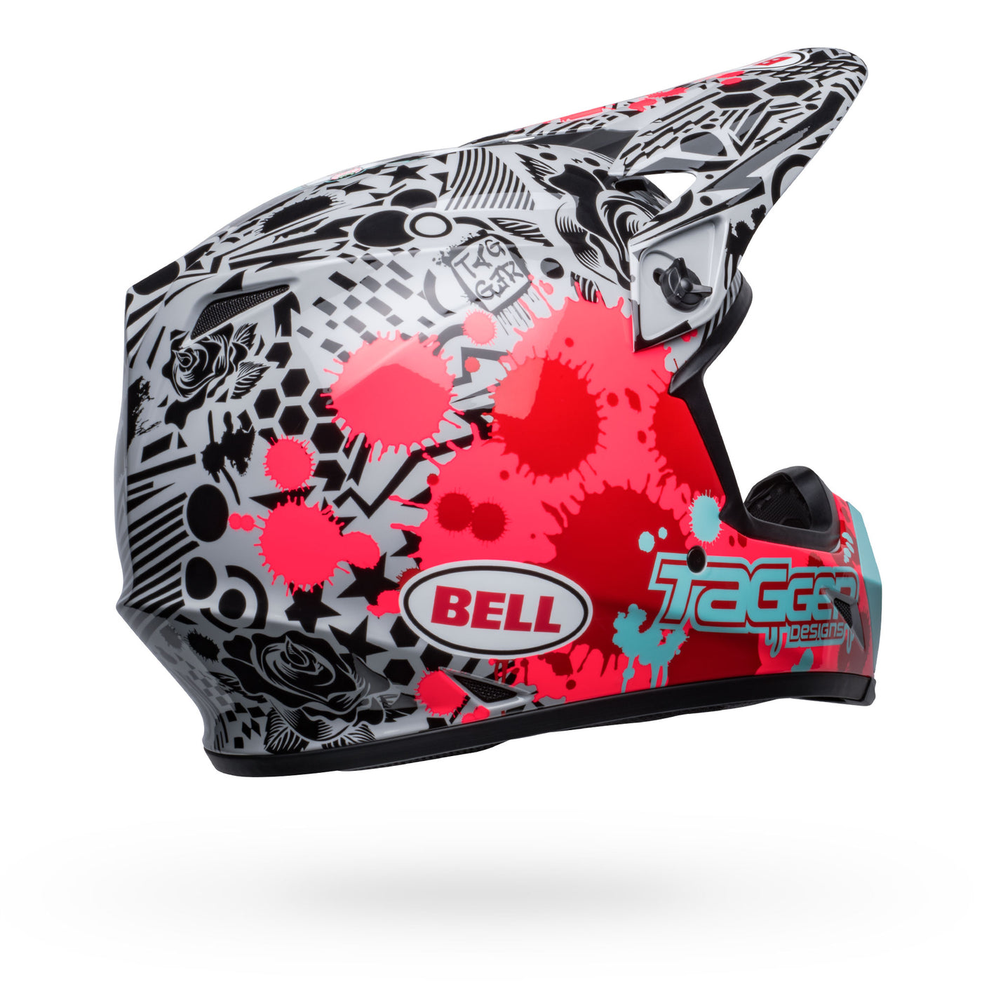 bell mx 9 mips dirt motorcycle helmet tagger splatter gloss bright red gray back right