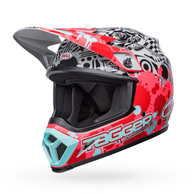bell mx 9 mips dirt motorcycle helmet tagger splatter gloss bright red gray front left