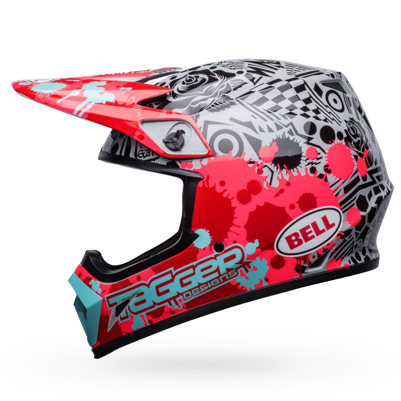 bell mx 9 mips dirt motorcycle helmet tagger splatter gloss bright red gray left