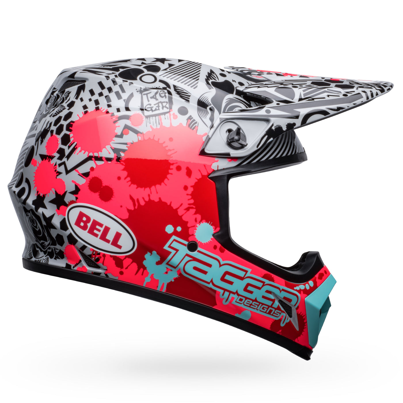 bell mx 9 mips dirt motorcycle helmet tagger splatter gloss bright red gray right