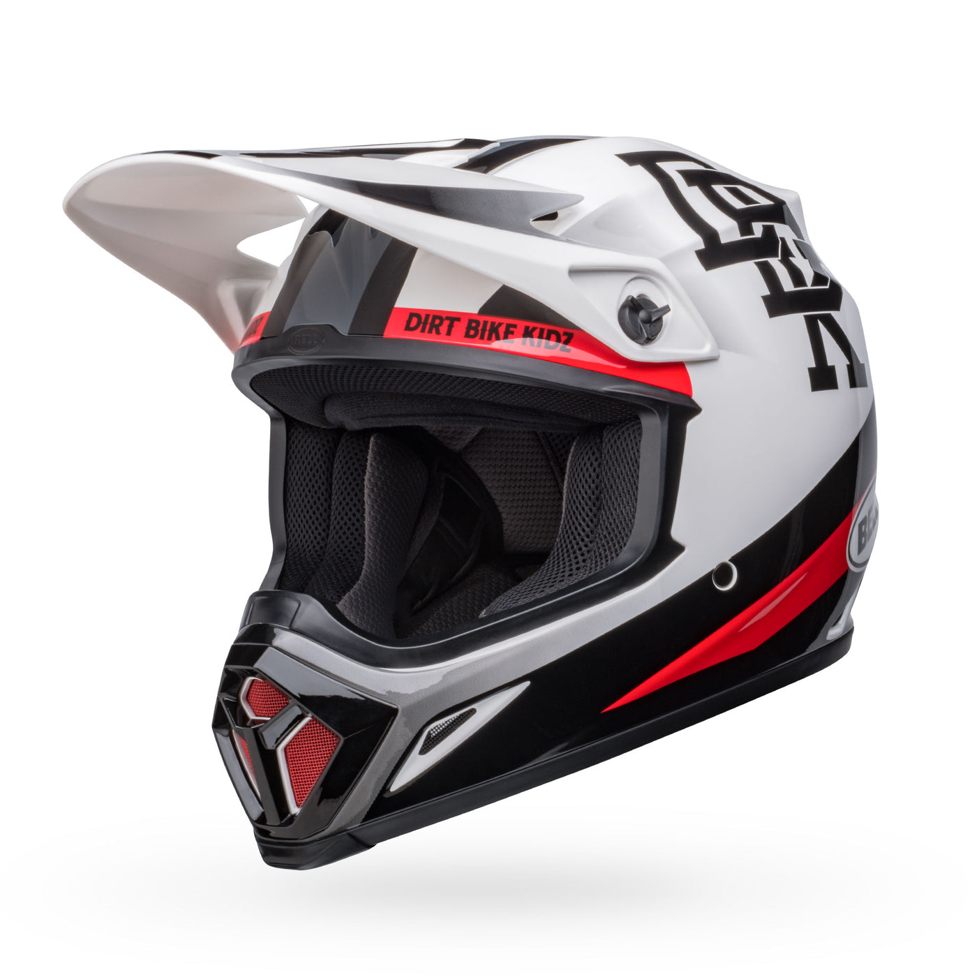 bell mx 9 mips dirt motorcycle helmet twitch dbk gloss white black front left