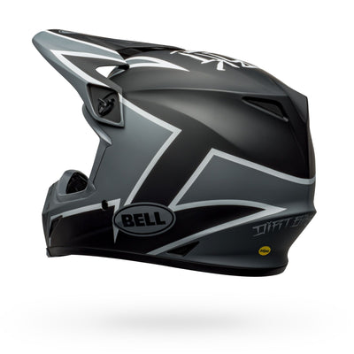bell mx 9 mips dirt motorcycle helmet twitch matte black gray white back left