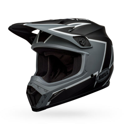 bell mx 9 mips dirt motorcycle helmet twitch matte black gray white front left