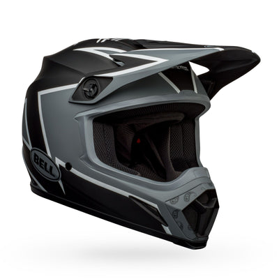 bell mx 9 mips dirt motorcycle helmet twitch matte black gray white front right