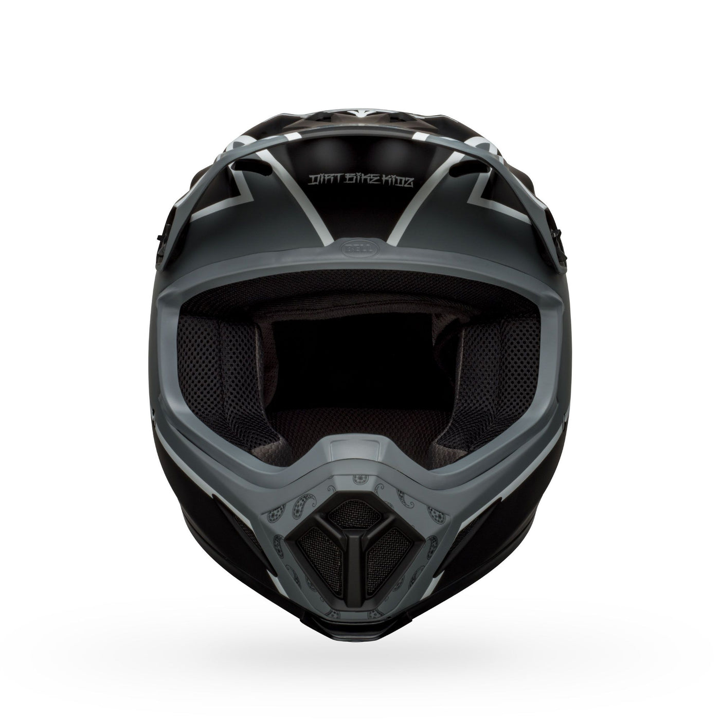 bell mx 9 mips dirt motorcycle helmet twitch matte black gray white front