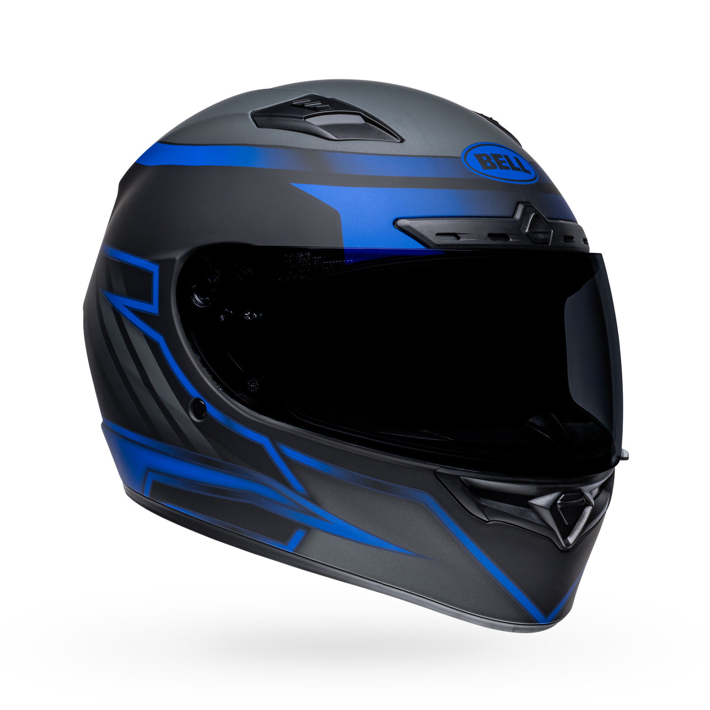 bell qualifier dlx mips street full face motorcycle helmet raiser matte black blue gray front right
