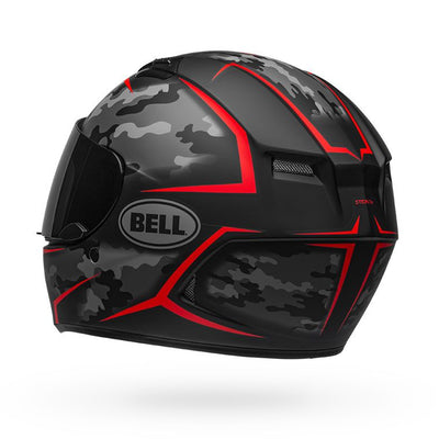 bell qualifier street full face motorcycle helmet stealth camo matte black red back left