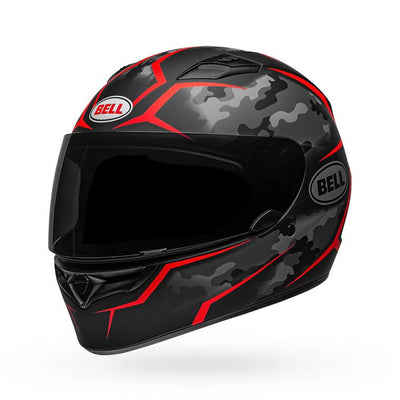bell qualifier street full face motorcycle helmet stealth camo matte black red front left