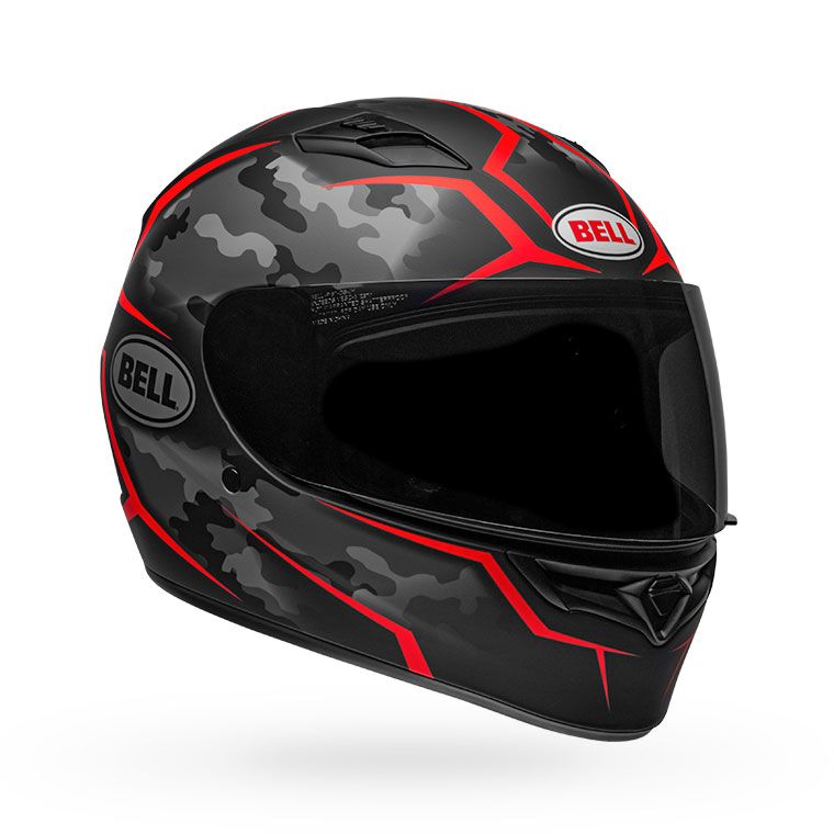 bell qualifier street full face motorcycle helmet stealth camo matte black red front right