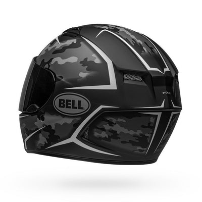 bell qualifier street full face motorcycle helmet stealth camo matte black white back left
