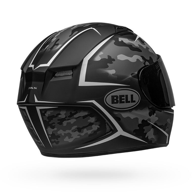 bell qualifier street full face motorcycle helmet stealth camo matte black white back right