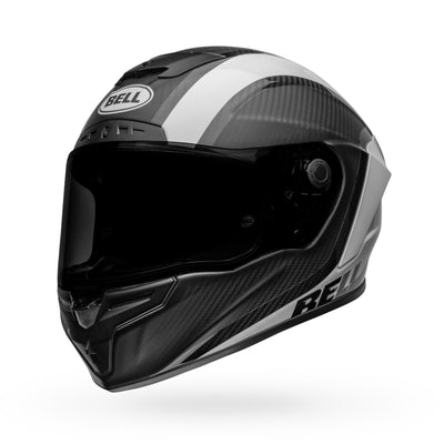 bell race star flex dlx carbon street full face motorcycle helmet tantrum 2 matte gloss black white front left