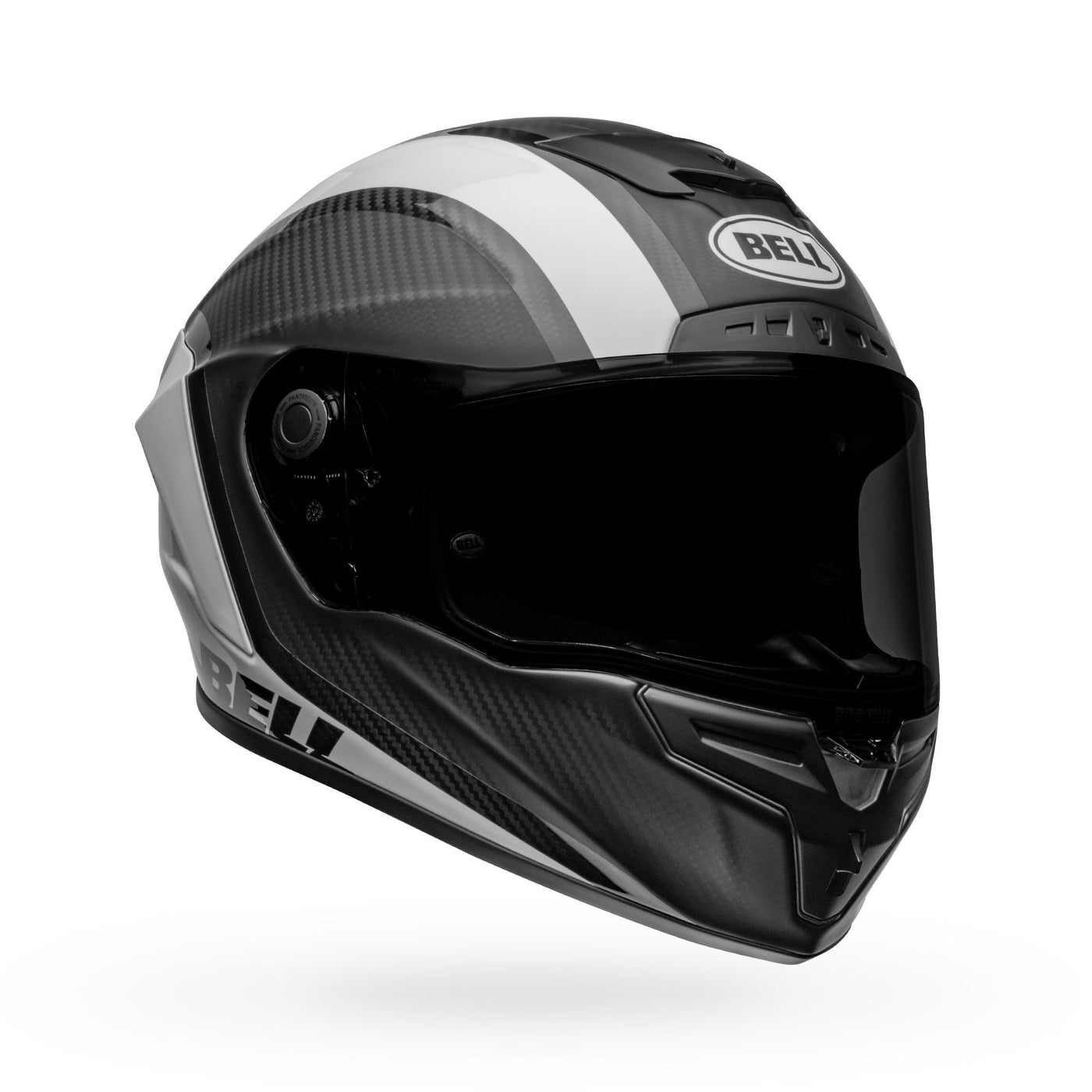 bell race star flex dlx carbon street full face motorcycle helmet tantrum 2 matte gloss black white front right