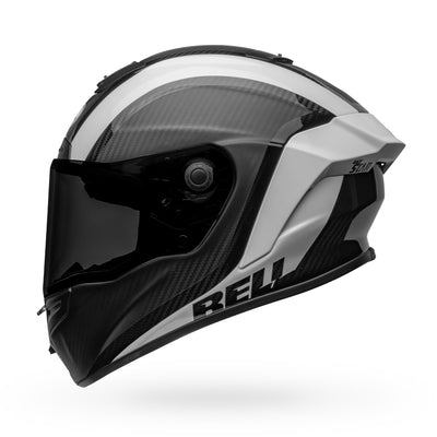 bell race star flex dlx carbon street full face motorcycle helmet tantrum 2 matte gloss black white left