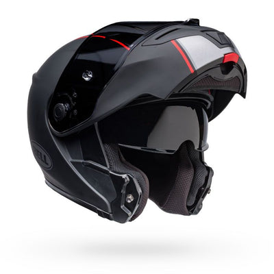 bell srt modular full face street motorcycle helmet hart luck jamo matte gloss black red front right open