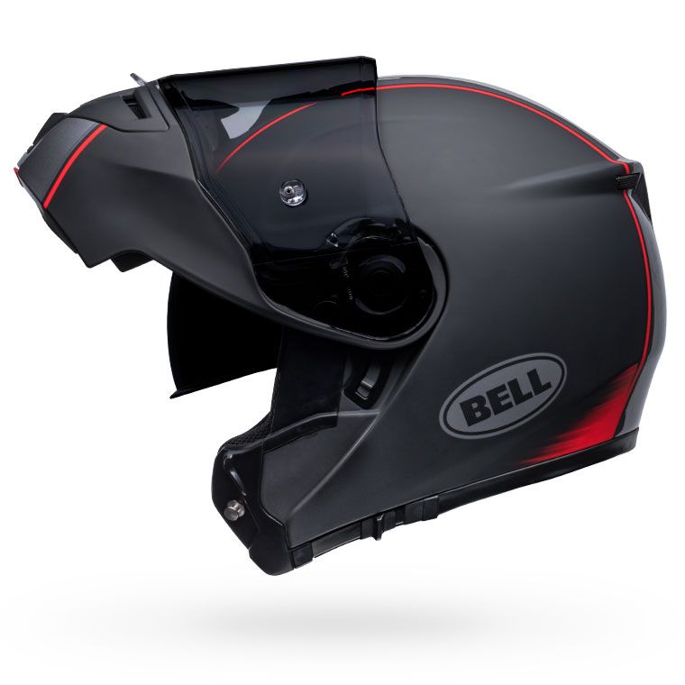 bell srt modular full face street motorcycle helmet hart luck jamo matte gloss black red left open