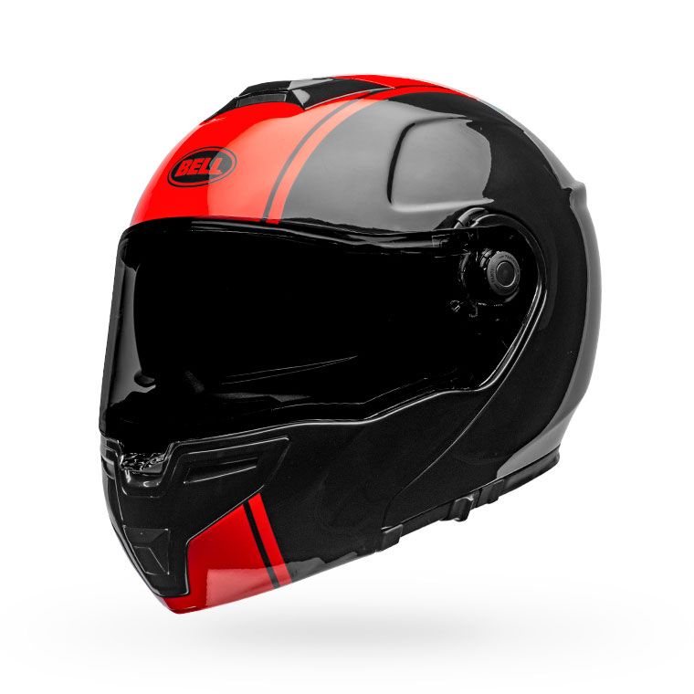 bell srt modular street full face motorcycle helmet ribbon gloss black red front left