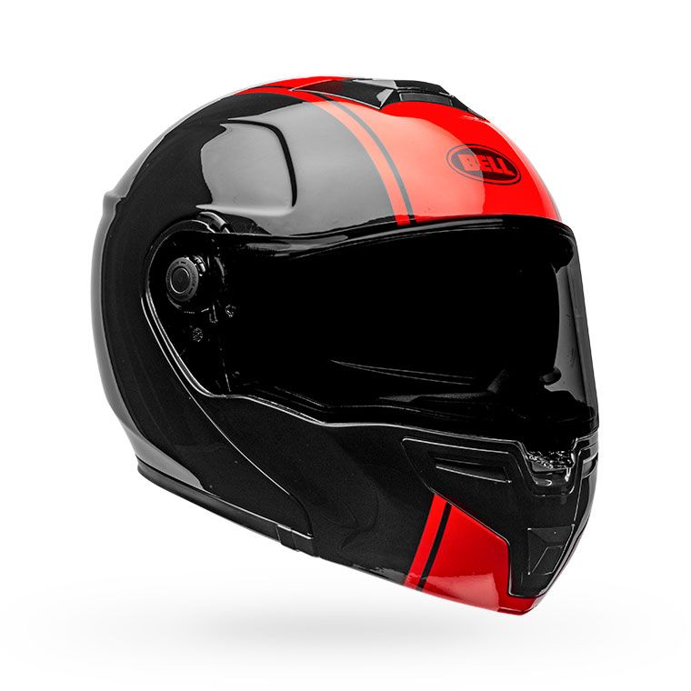 bell srt modular street full face motorcycle helmet ribbon gloss black red front right